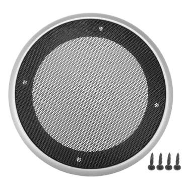 Imagem de ACROPIX Capa universal de grade de alto-falante de carro de 12,7 cm de malha redonda 12,7 cm caixa protetora de subwoofer com parafusos de montagem ferro ABS prateado tom preto - pacote com 1