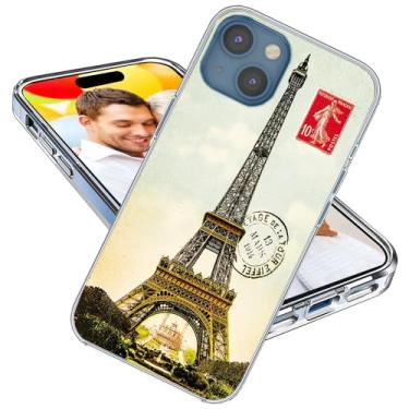 Imagem de ARTIOSIT Capa para iPhone 15 para meninas, mulheres, homens, à prova de choque, fina, macia, TPU, transparente, capa protetora para celular com design para iPhone 15 6.1, cartão postal França Paris