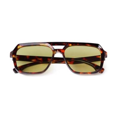 Imagem de VIA LEECA Óculos de sol aviador quadrados de designer para mulheres e homens, ponte dupla, armação grande e grossa, óculos retrô, Armação tartaruga, lente verde, Large