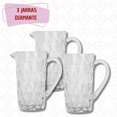 Imagem de Kit 3 Jarras Vidro Diamante Transparente 1 Litro Agua Suco Drink - The