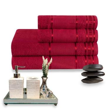 Imagem de Conjunto de Banho Premium 4 Peças 100% Algodão - Dianneli, Vermelho