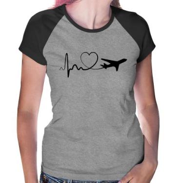 Imagem de Baby Look Raglan Avião Batimentos Cardíacos Coração - Foca na Moda, Ci