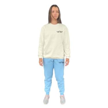 Imagem de Conjunto de Moletom Feminino Blusa Sem Capuz e Calça Jogger Estampado 