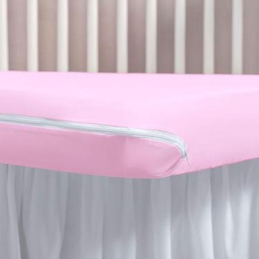 Imagem de Capa Protetor de Colchão para Berço de Malha Com Ziper Rosa Menina - L