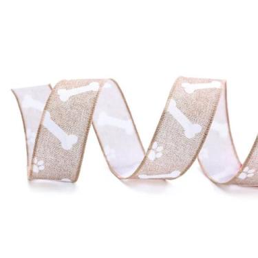 Imagem de Fita Osso e Patinhas Bege e Branco - 3,8cm x 914cm  - 1 unidade - Crom