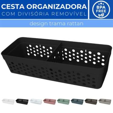 Imagem de Cesto Organizador Trama Rattan c/ Divisória Removível 23x8 - Usual Uti