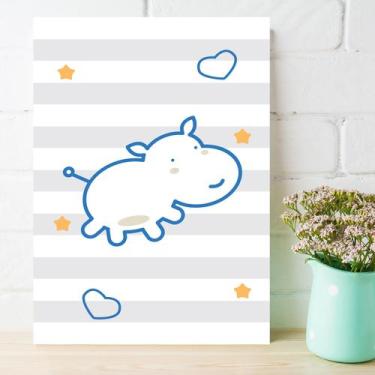 Imagem de Placa Decorativa MDF Infantil Hipopótamo Azul 20x30cm - Quartinhos