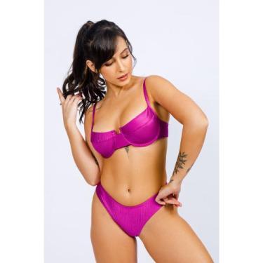 Imagem de Biquini Retrô Canelado Calcinha Cintura Asa Delta Fio Duplo - Bela Lol