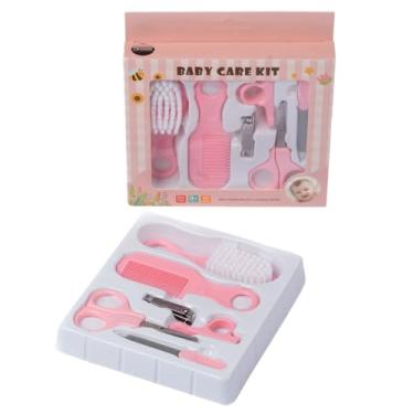 Imagem de Kit de Higiene 6 Peças Baby Pente Escova de Cabelo Cortador de Unha e Lixa Cuidados Essenciais para Bebê (Rosa)