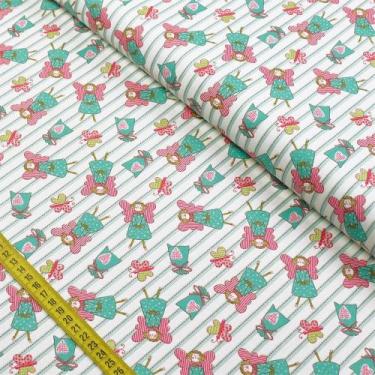 Imagem de Tecido Estampado para Patchwork - Sonho e Magia: Bonecas Asas Listrada
