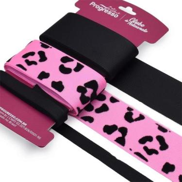Imagem de Kit Fita Gorgurão Linha Velvet Animal Print Rosa - 10 e 38mm 3 Metros 
