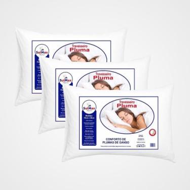 Imagem de Kit 3 Travesseiro Pluma de Ganso Ultra Macio Confortavel Descanso Anti