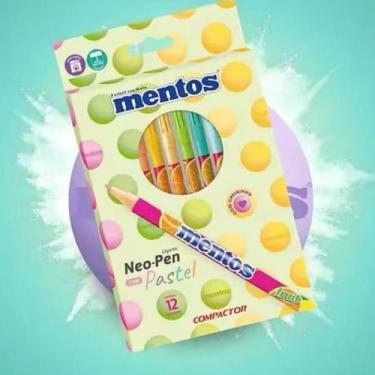 Imagem de Kit 12 Canetinhas Mentos Canetas Hidrográficas com cheirinho de Mentos