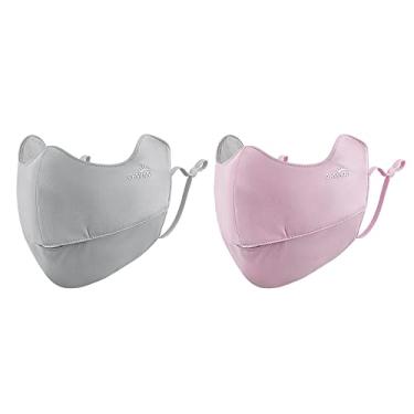 Imagem de OHRAIN 2 peças de proteção solar respirável FPS 50+ máscara facial anti-UV protetor solar lavável balaclava SLN3M308 (cinza + rosa)