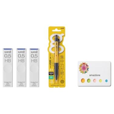 Imagem de amazdone Lapiseira uni Alpha Gel switch 0,5 mm, corpo amarelo (M51009GG1P.2) + grafite de lapiseira uni, conjunto de notas adesivas Uni à prova de manchas 0,5 mm HB 3