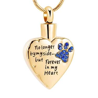 Imagem de Colar de urna de cremação com medalhão esculpido em meu coração Memorial Jewelia No Longer by My Side, But Forever in My Heart para cães e gatos
