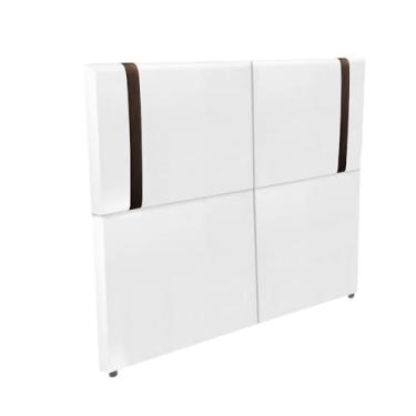 Imagem de Cabeceira Estofada Valência com Pé em tecido Corino (Casal 1,40) - Exclusivo Premium (Branco/Tabaco)