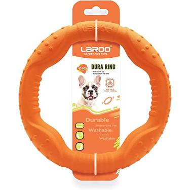 Imagem de LaRoo Brinquedos de anel voador para cães, brinquedos de disco flutuante para cães voadores, treinamento de animais de estimação de verão ao ar livre brinquedos de mastigar duráveis para cães médios e grandes (laranja médio/22 cm)