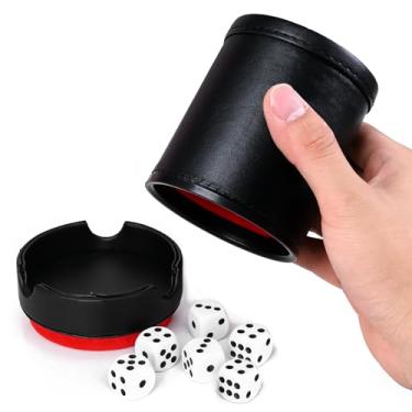 Imagem de TUZAMA Dice Cup with Lid, PU Leather and Felt-Lined, Quiet Shaker for Yahtzee Farkle Dice Board Games, Set of Six 16mm Dice Included