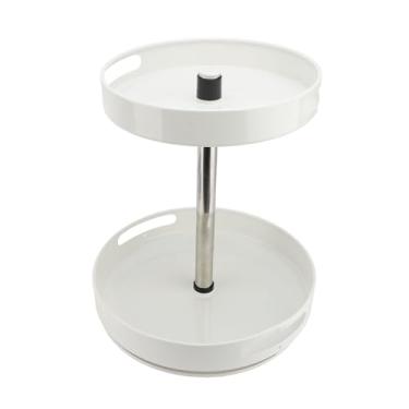 Imagem de Organizador de Especiarias 2 Camadas Prateleira Giratória Ajustável Altura Plataforma Giratória Rack Armazenamento Cozinha Tempero Condimento (Branco)