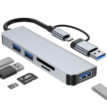 Imagem de Hub USB C para laptop, hub EFFIET 5 em 1 USB 3.0, com 3 portas USB leitor de cartão TF/SD, porta DC, divisor USB para PC, extensor USB para PC, laptop, MacBook iMac Air, alumínio