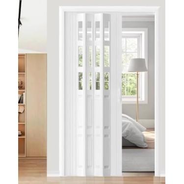 Imagem de Porta de concertina PVC e porta dobrável interna de acrílico - tamanho personalizado, porta sanfonada para armário/cozinha, porta deslizante de despensa de corredor com alça, branca, 106 x 203 cm