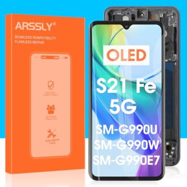 Imagem de Kits de substituição de tela OLED para Samsung Galaxy S21 FE 5G para tela LCD Samsung S21FE SM-G781U1/DS G990A G990W 16.3 cm touch screen digitalizador conjunto completo com moldura (preto)