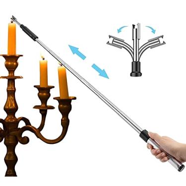 Imagem de QIJOAC Isqueiro Elétrico Longo, Comprimento Retrátil(11,4 Pol.-27,55 Pol.), Porta de Ignição Pode Ser Girada 360°, Isqueiro Eletrônico Sem Chama, Isqueiro Longo À Prova de Vento E Intempéries para Coz