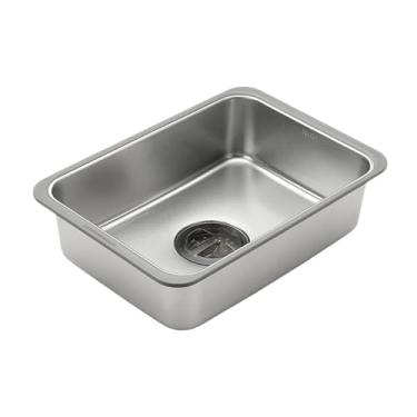 Imagem de Dynwave Pia de bar de acampamento de aço inoxidável, tigela única, bacia de armazenamento de água, pia de mesa de acampamento para jardim, churrasqueira,