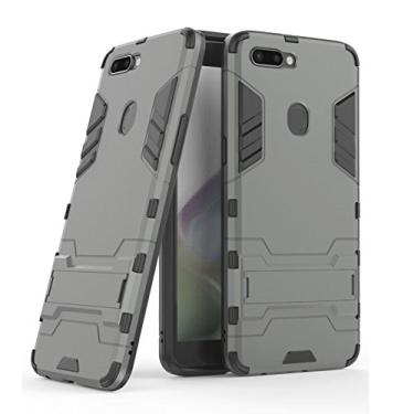 Imagem de MaiJin Capa para Oppo R11S Plus (15.3 cm) 2 em 1 à prova de choque com recurso de suporte, capa protetora híbrida de camada dupla Armor Defender (cinza)