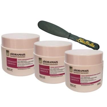 Imagem de 3 Creme Massagem Drenagem Linfática 500GR Hidramais+Espàtula
