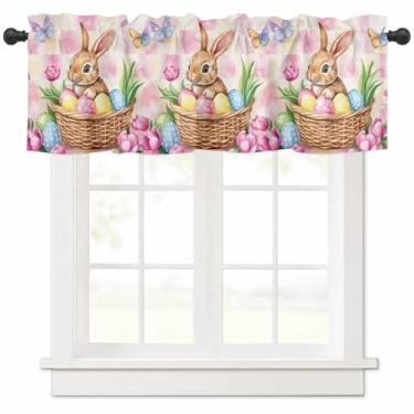Imagem de Cortina de Páscoa para Cozinha, Coelho Marrom de Páscoa, Ovo de Páscoa, Borboleta, Janelas Pequenas, Bolso de Haste, Cortinas de Tratamentos de Privacidade para Sala de Estar, Casa de Fazenda,