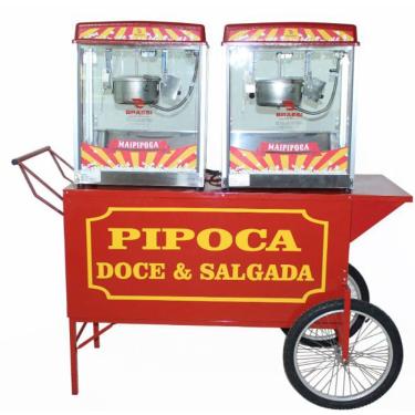 Imagem de Carrinho de pipoca retrô com 2 maquinas pipoqueiras elétrica juntas - Mod 4285