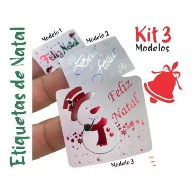 Imagem de Kit 3 Etiquetas Auto Colante Feliz Natal Presente Decoração - Etiqueta