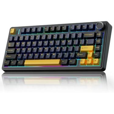 Imagem de Teclado mecânico sem fios F75 75%, junta intercambiável a quente, interruptores pré-lubrificados, teclado mecânico retroiluminado RGB para jogos, teclado mecânico de 2,4 GHz/tipo C/BT5.0-preto