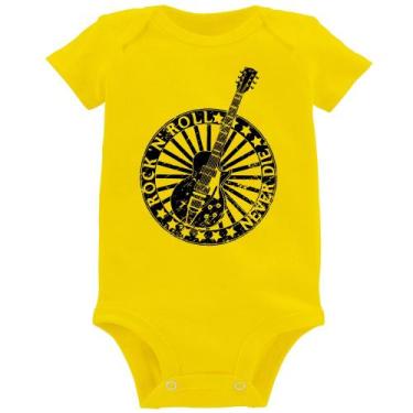 Imagem de Body Bebê Rock n Roll Never Die Guitarra - Foca na Moda, Amarelo, M