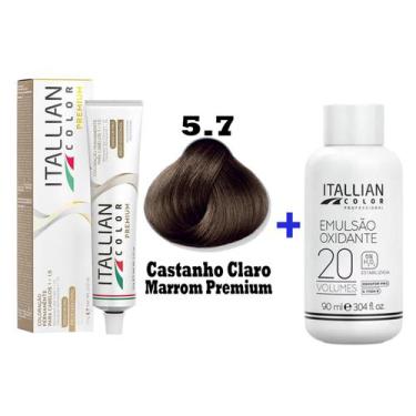 Imagem de Kit Coloração Itallian Premium 60g Castanho Claro Marrom 5.7 + Emulsão