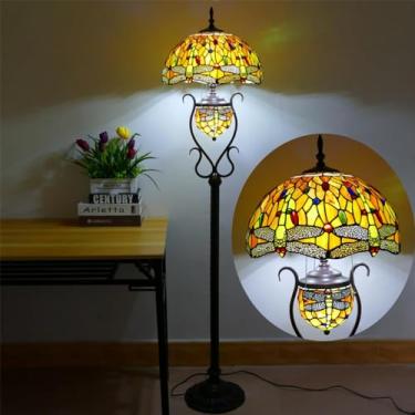 Imagem de Lâmpada de assoalho retrô americana Arte luxuosa europeia Sala de estar Lâmpada de quarto Villa Hotel Lâmpada de assoalho de decoração de vidro colorido LED (Estilo 14)