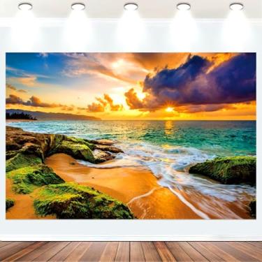 Imagem de Tecido 2,1 x 1,5 m pôr do sol cenário de praia cenário verão mar tropical nascer do sol paisagem paisagem paisagem litorânea vista ao ar livre tapeçaria papel de parede aniversário festa de casamento