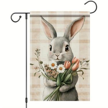 Imagem de Starlit Patio Welcome Easter Bunny Garden Flags 30,5 x 45,7 cm Bandeira dupla face Happy Easter Yard com ovos de coelho tulipas flores pequena primavera casa de fazenda ao ar livre decorações de