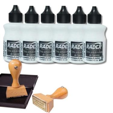 Imagem de Kit 6 Tinta Almofada Para Carimbo Preta 40ml Alto Rendimento Radex - K
