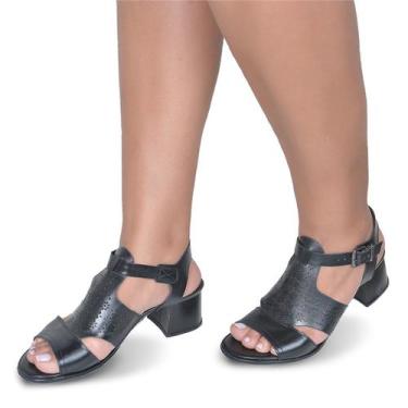 Imagem de Sandália de Salto em Couro Preto - Flor D'Couro, 36