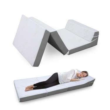 Imagem de CHxxy Colchão dobrável com travesseiro - espuma viscoelástica de 10 cm com dobra tripla para adultos e crianças - barraca dobrável portátil, acampamento, viagem para trailer, hóspedes