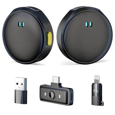 Imagem de Lisierow Microfone de lapela sem fio para iPhone/iPad/Samsung/câmera/PC/laptop com plugue Lightning/USB-C, áudio Hi-Fi, mini microfone de lapela com cancelamento de ruído para podcast, gravação de