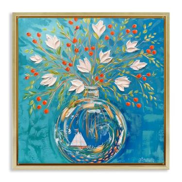 Imagem de Stupell Industries Vaso de flores de barco à vela flutuador dourado em tela emoldurada design de arte de parede por Estelle Grengs, 25 x 25