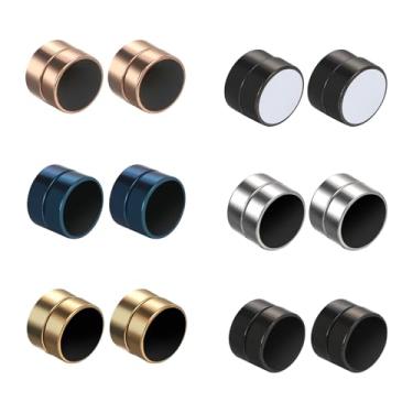 Imagem de Rofusn Punk 6-12 mm aço inoxidável preto magnético sem piercing clipe em falso trapaceiro brincos para homens e mulheres, Aço inoxidável, Sem pedra preciosa