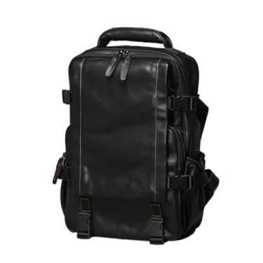 Imagem de Mochila de viagem masculina de couro vintage para laptop casual Bolsa Mochila de acampamento de couro masculino