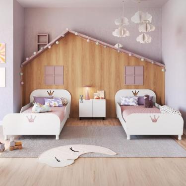 Imagem de Kit 2 Camas Solteiro para Colchão 88x188cm com Mesa de Cabeceira 2 Portas Multimóveis MP4374