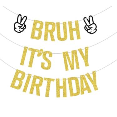 Imagem de QDKVL Bruh Faixa de decoração de aniversário It's My Birthday para meninos, suprimentos de festa de aniversário de 10 a 15 anos, glitter preto, 3 cm x 5,8 cm