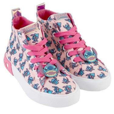 Imagem de Disney Tênis feminino Lilo & Stitch – Lilo and Stitch cano alto atlético – Lilo and Stitch cano alto com cadarço, Rosa claro, 17